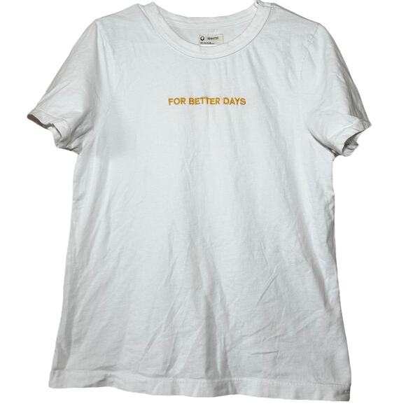 For Days Short Sleeve Shirt Crewneck 100% Cotton Embroidered Casual White Large - Picture 1 of 4
